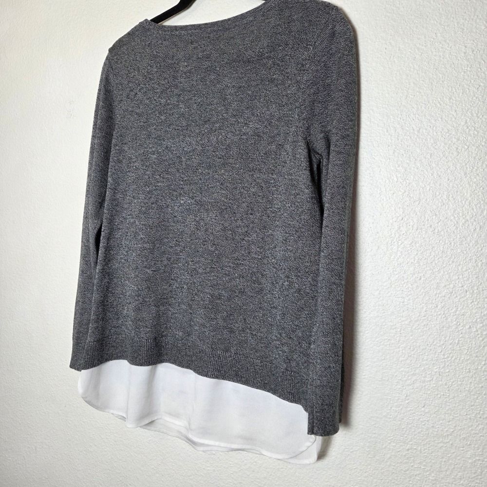 Calvin Klein gray textured sweater blouse office wear crew neck womens size M - Picture 2 of 11
